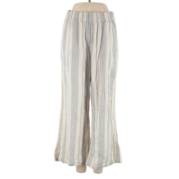 Pact Pants - Pact 100% Organic Cotton Coastal Gauze Cream Striped Wide Leg Lounge Pant M
